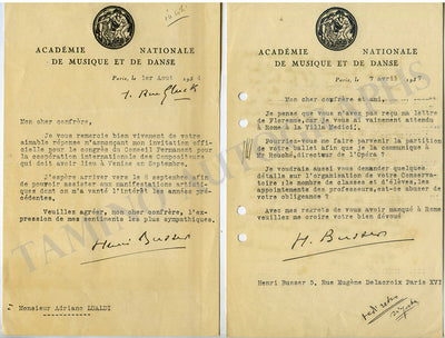 Busser, Henri - Set of 2 Typed Letters Signed