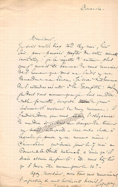Duparc, Henri - Autograph Letter Signed