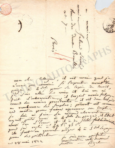 Rigel, Henri-Jean - Autograph Letter Signed 1822