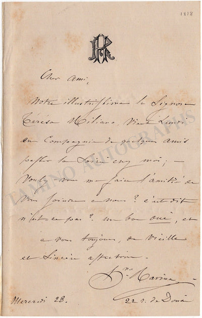 Ravina, Jean-Henri - Set of 4 Autograph Letters Signed