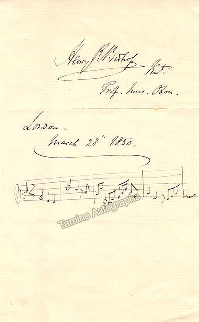 Bishop, Henry Rowley - Autograph Music Quote Signed 1850
