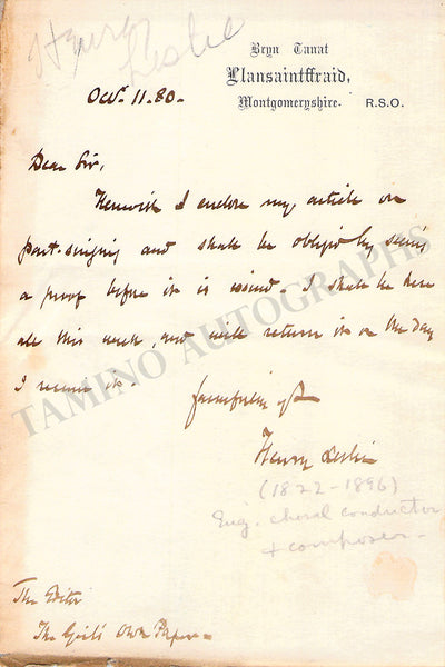 Leslie, Henry - Autograph Letter Signed 1880