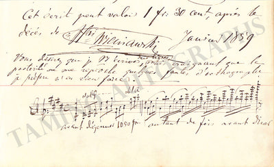 Wieniawski, Henryk - Autograph Music Quote Signed 1859