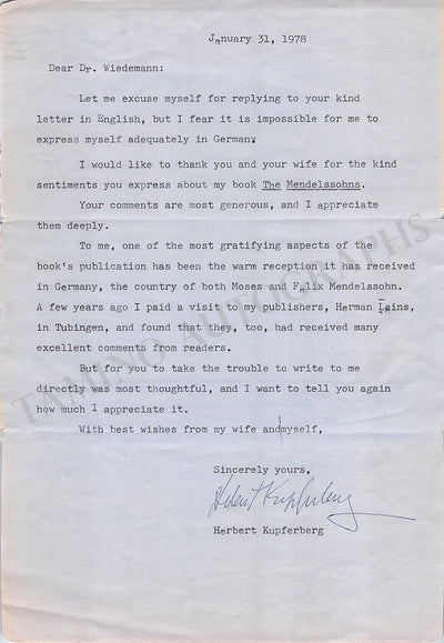Kupferberg, Herbert - Typed Letter Signed 1978
