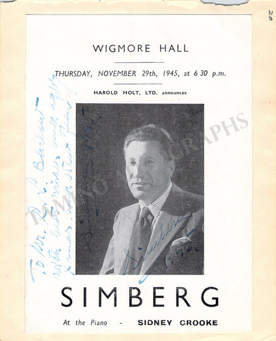 Simberg, Herman - Signed Program London 1945