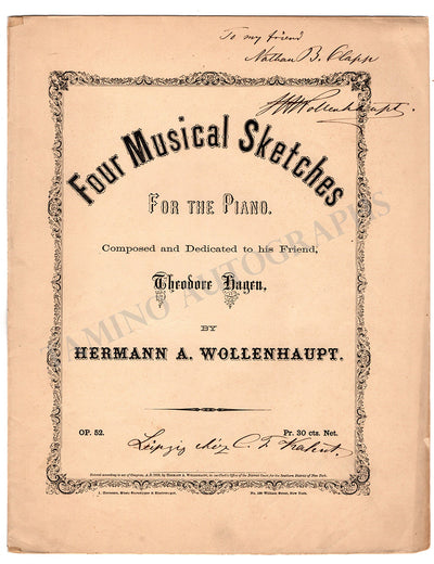 Wollenhaupt, Hermann - Signed Score "Four Musical Sketches for Piano"