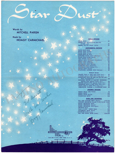 Carmichael, Hoagy - Signed Score "Star Dust"