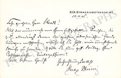 Thimig, Hugo - Autograph Note Signed 1906