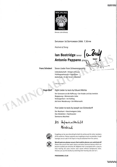 Bostridge, Ian - Pappano, Antonio - Signed Program London 2006