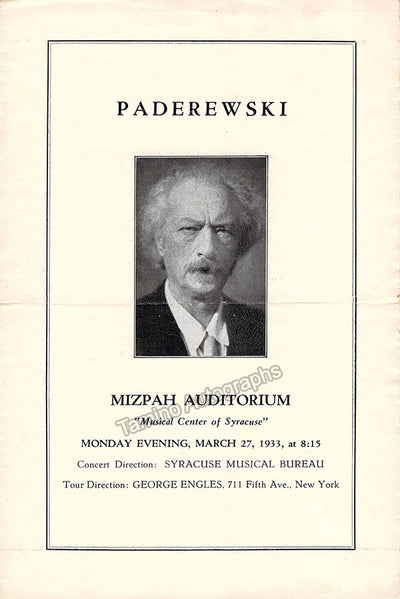 Paderewski, Ignaz - Concert Program Syracuse 1933