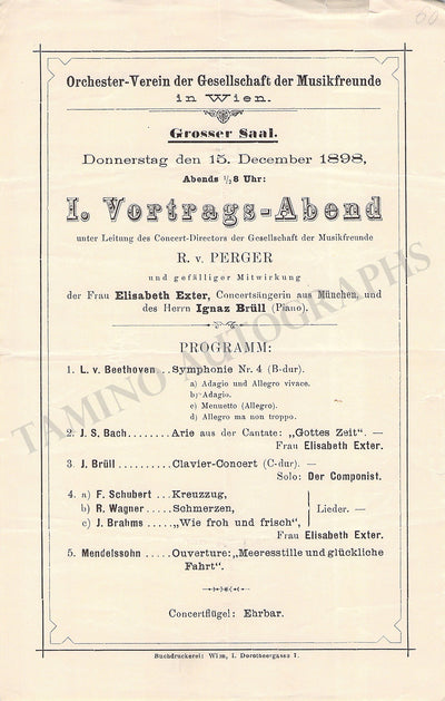 Brull, Ignaz - Concert Program Vienna 1898