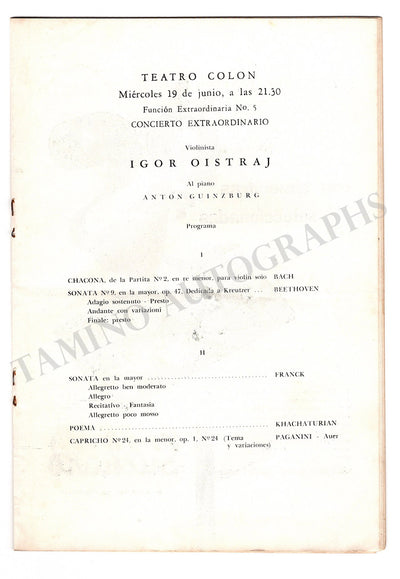 Oistrakh, Igor - Concert Program Buenos Aires 1957