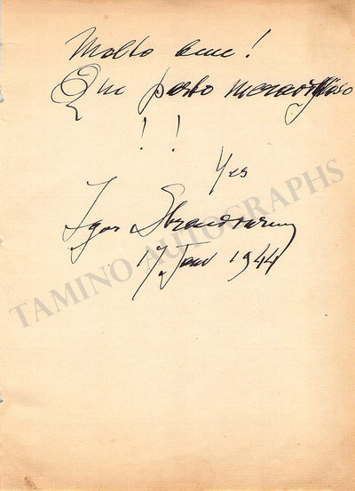 Stravinsky, Igor - Signed Album Page 1944
