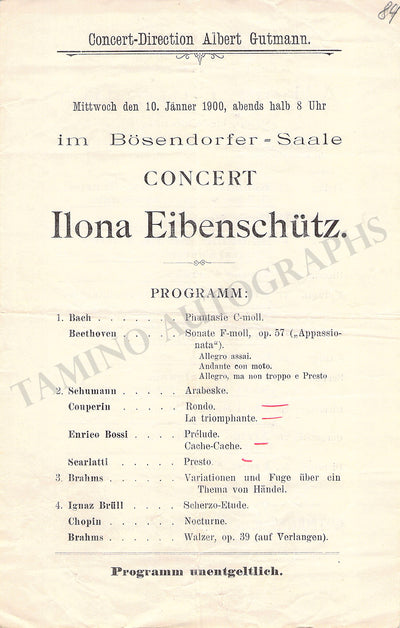Eibeschutz, Ilona - Set of 2 Concert Programs Vienna 1897 & 1900