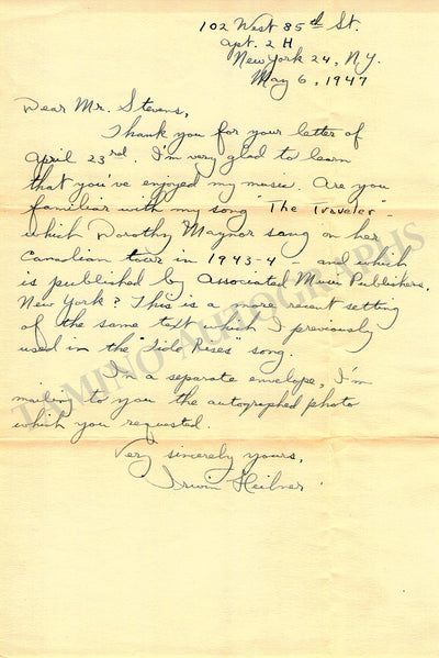 Heilner, Irwin - Autograph Letter Signed 1947