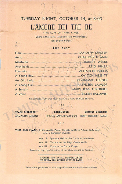 Montemezzi, Italo - Signed Program Page "L'Amore dei Tre Re"