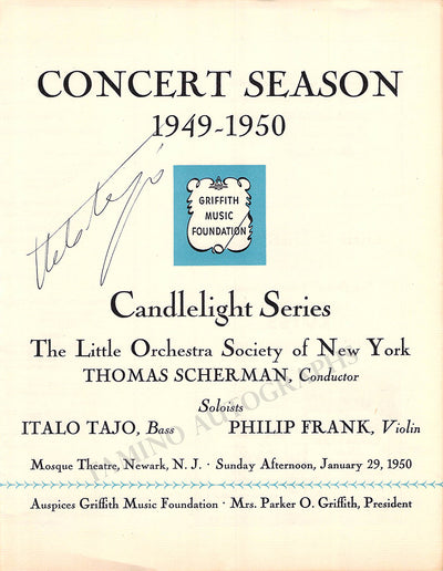 Tajo, Italo - Signed Program Newark 1950