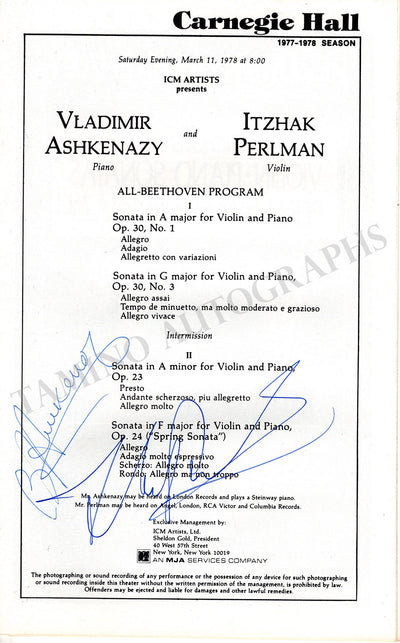 Perlman, Itzhak - Ashkenazy, Vladimir - Signed Program New York 1978 (03/11)