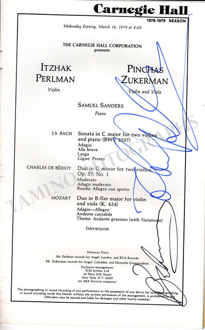 Perlman, Itzhak - Zukerman, Pinchas - Signed Program New York 1979