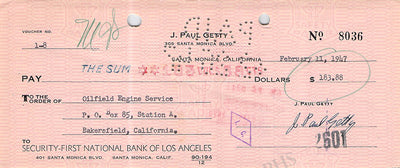 Getty, John Paul - Signed Check 1947