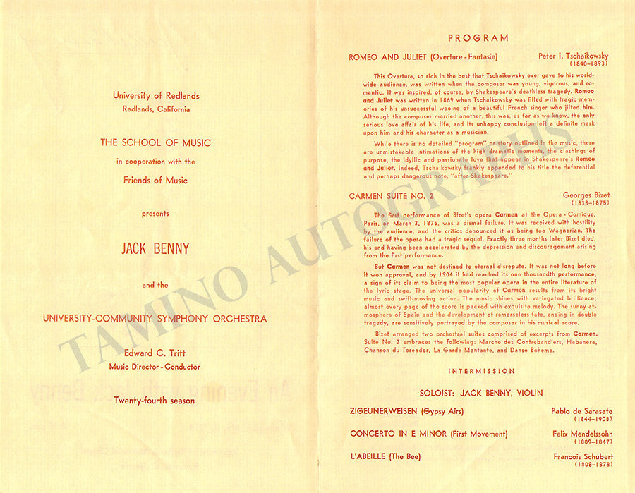 Jack Benny Autograph Signed Program 1974 – Tamino