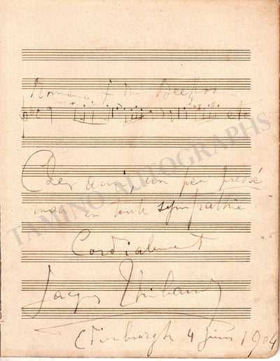 Thibaud, Jacques - Autograph Music Quote Signed 1906