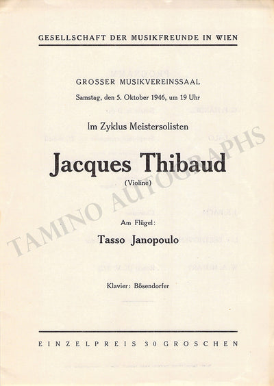 Thibaud, Jacques - Set of 2 Concert Programs Vienna 1902 & 1946