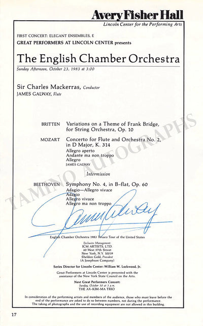 Galway, James - Signed Program Page New York 1983