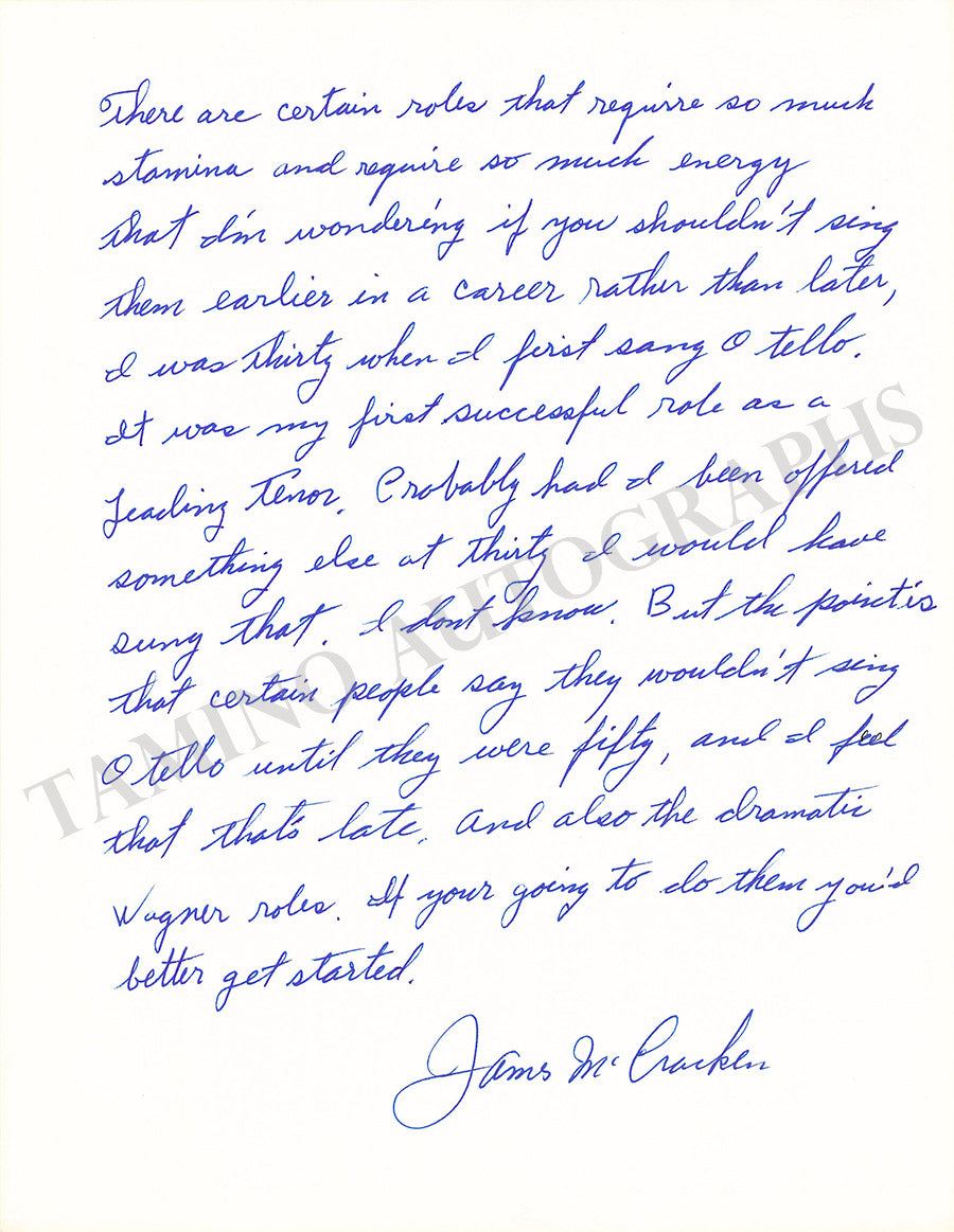 Autograph Explain Essay Opera Singers Collection of 5 Autograph Essays