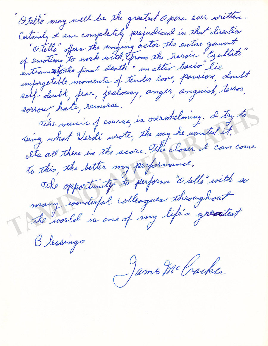 Autograph Explain Essay Opera Singers Collection of 5 Autograph Essays