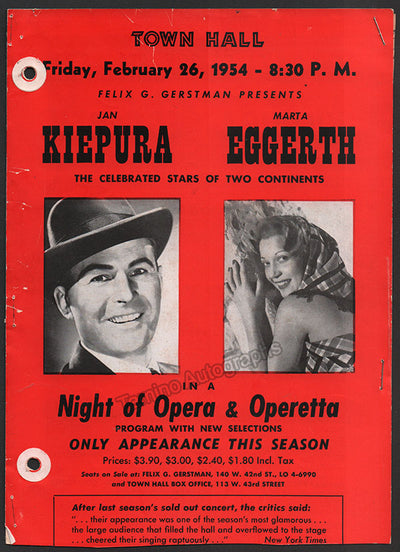 Kiepura, Jan - Eggerth, Marta - Signed Program Chicago 1954