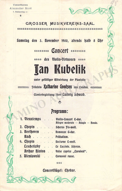 Kubelik, Jan - Concert Program Vienna 1900