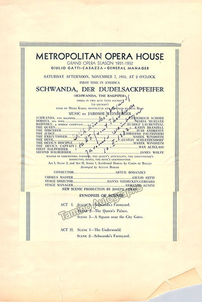 Weinberger, Jaromir - Signed Program Clip Schwanda Met 1931