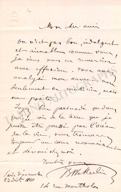 Weckerlin, Jean-Baptiste - Set of 4 Autograph Letters Signed