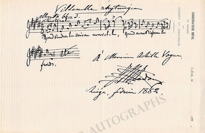 Radoux, Jean-Theodore - Autograph Music Quote Signed 1882