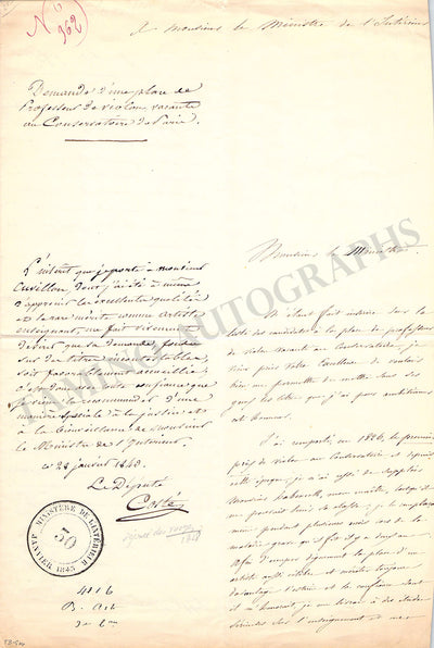 Cuvillon, Jean B. - Autograph letter Signed