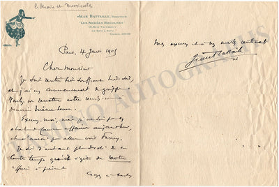 Bataille, Jean - Autograph Letter Signed 1909