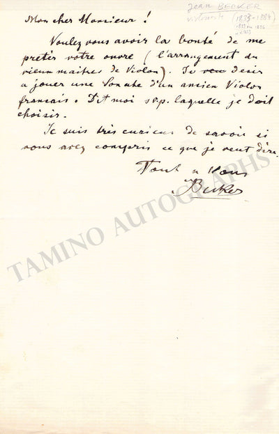 Becker, Jean - Autograph Note Signed