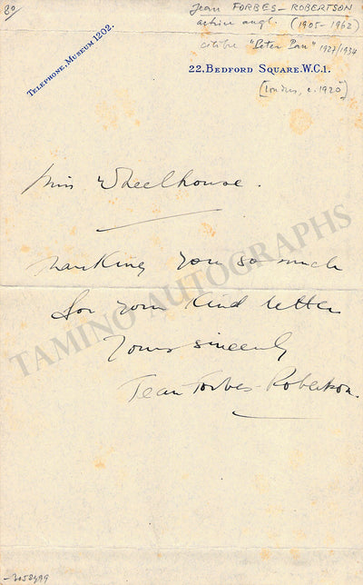 Forbes-Robertson, Jean - Autograph Note Signed