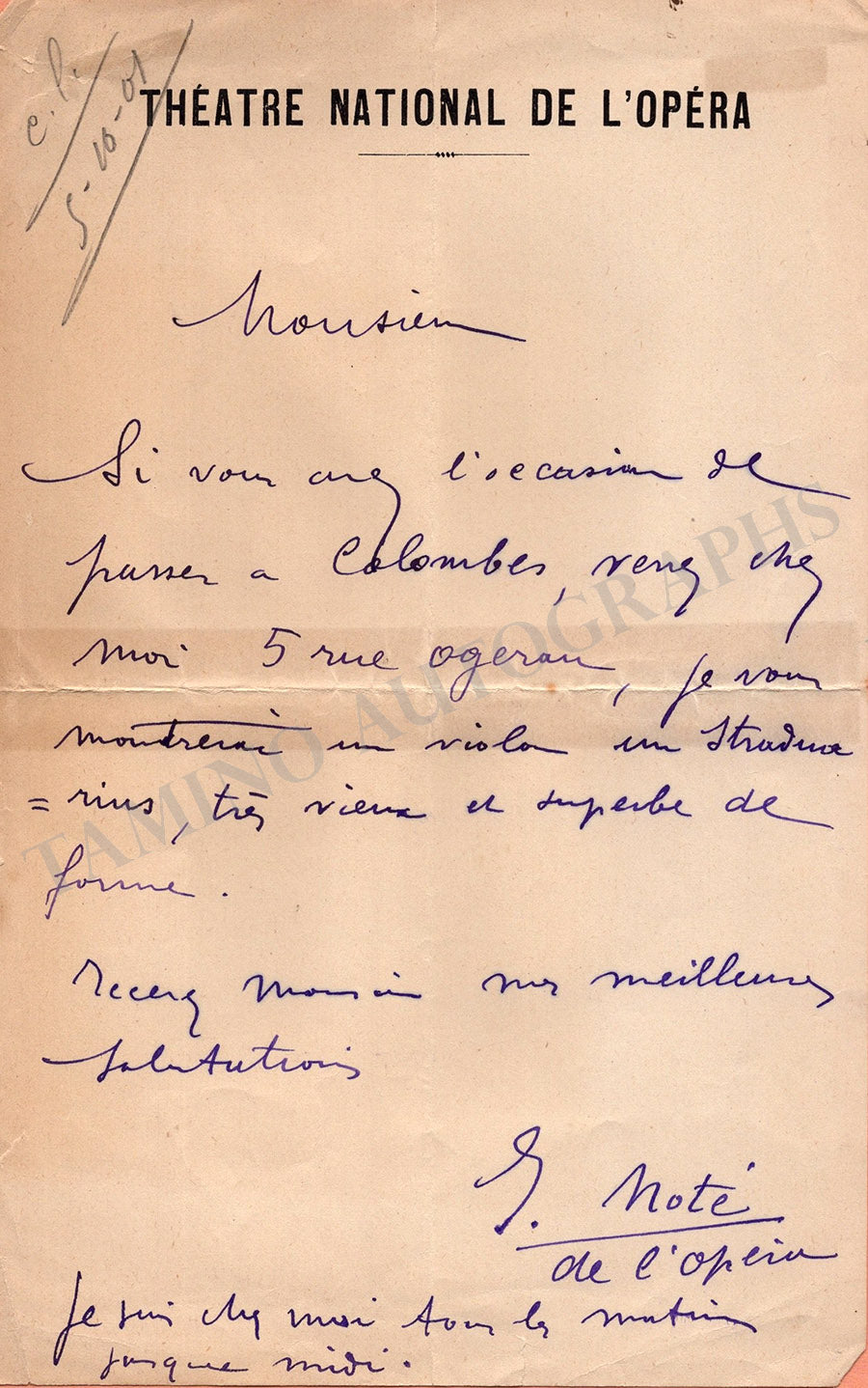Jean Note Jean Note Autograph Letter Signed – Tamino