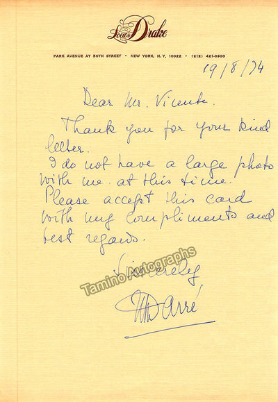 Darre, Jeanne-Marie - Autograph Note Signed 1974