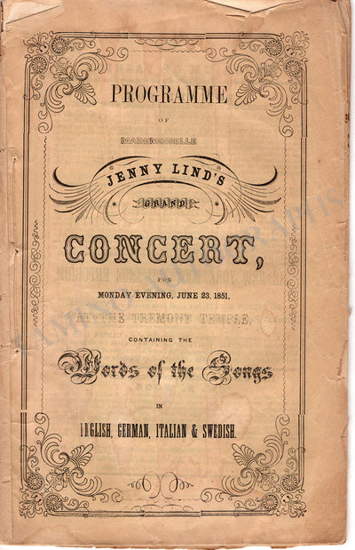 Lind, Jenny - Concert Program 1851