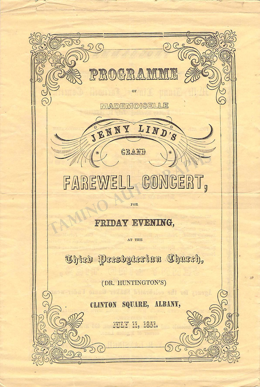 Old Concert Program Jenny Lind Vintage Concert Program 1851