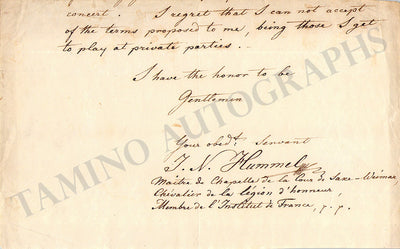 Hummel, Johann Nepomuk - Autograph Letter Signed (Cut)