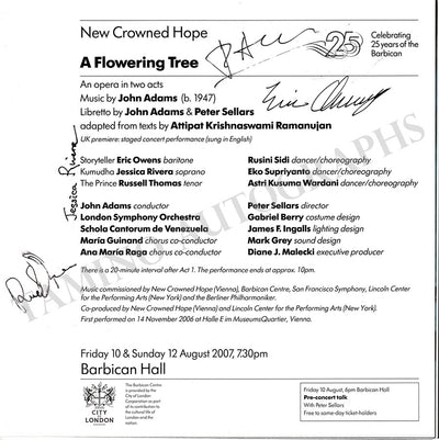 Adams, John - Signed Program "A Flowering Tree" London 2007