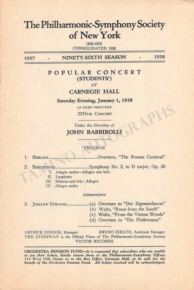 Barbirolli, John - Set of 5 Concert Programs 1938