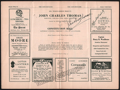Thomas, John Charles - Signed Program Washington 1931