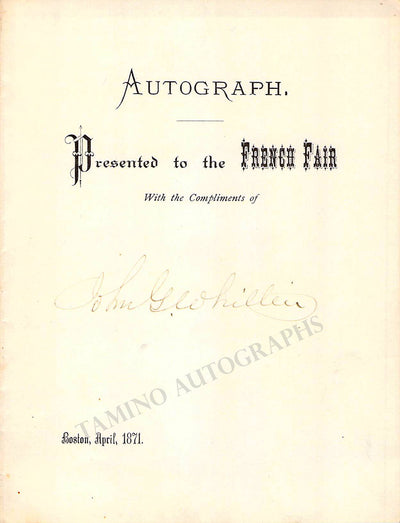 Greenleaf Whittier, John - Signed Album Page