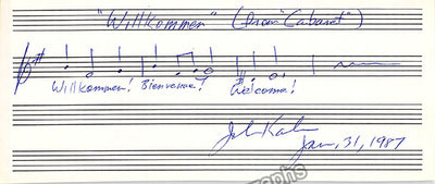 Kander, John - Autograph Music Quote Signed 1987