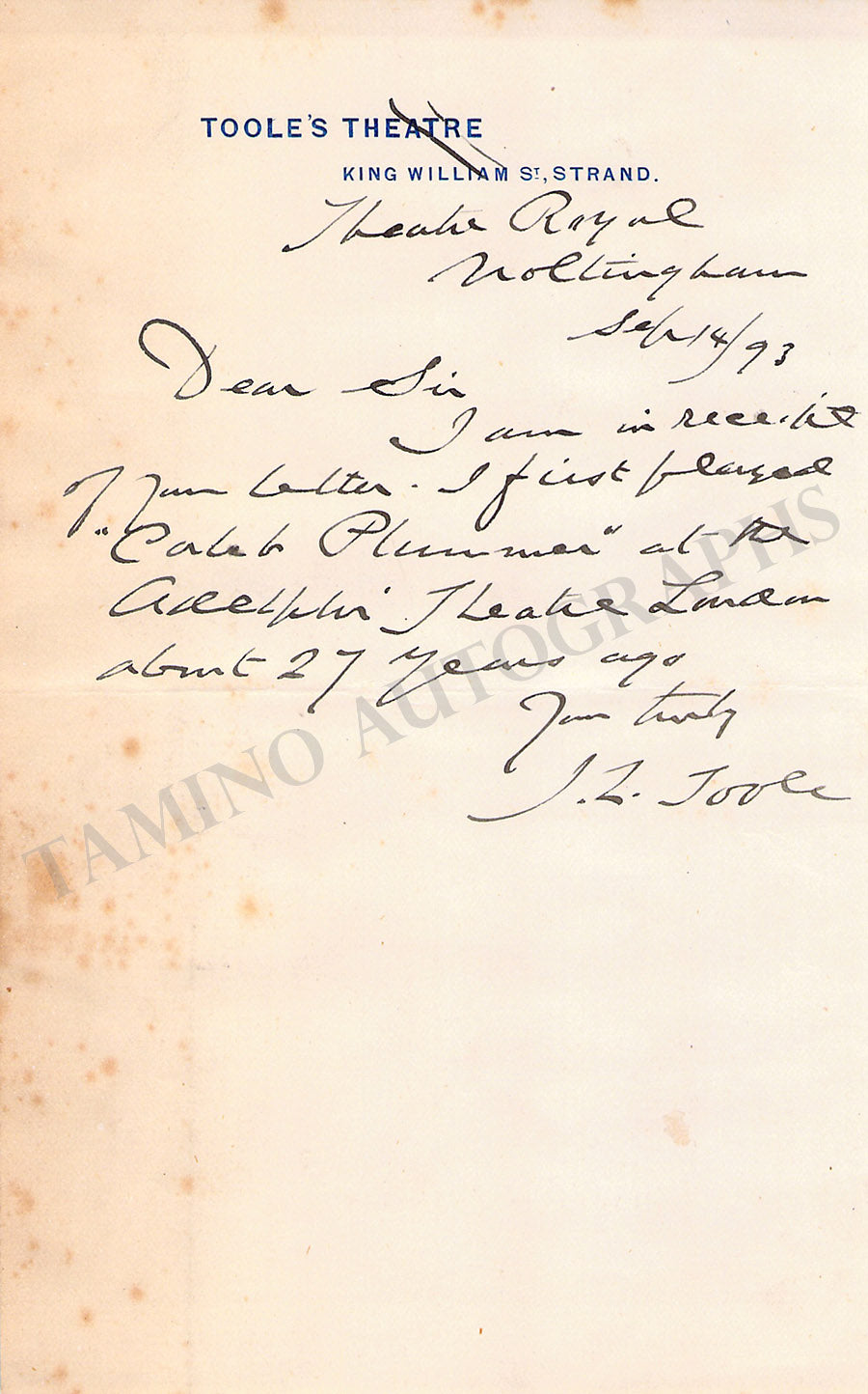 John Lawrence Toole Autograph Notes Signed set x 2 – Tamino